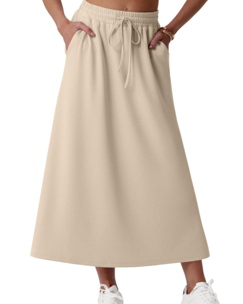 Alice Falda Maxi Mujer – Corte A-Line con Cintura Elástica, Cordón y Bolsillos