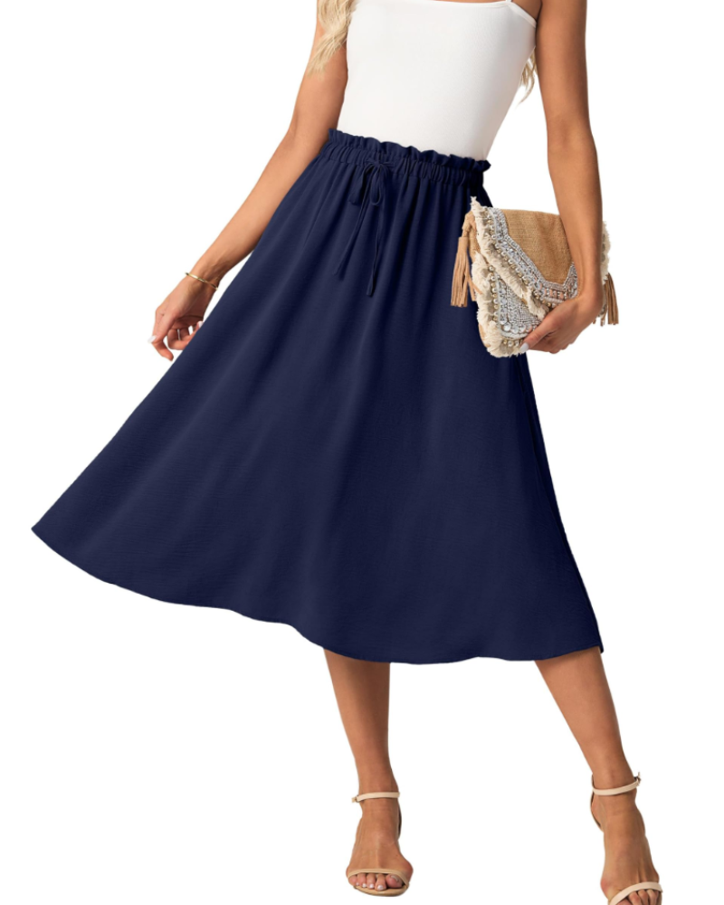 Maya Falda Midi Mujer – Corte A-Line con Cintura Elástica y Cordón Ajustable