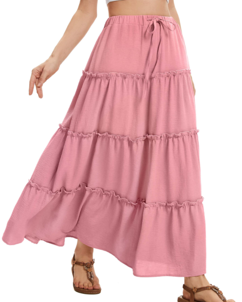Harper Falda Midi Mujer – Falda Lino Look A-Line con Cintura Elástica y Cordón Ajustable