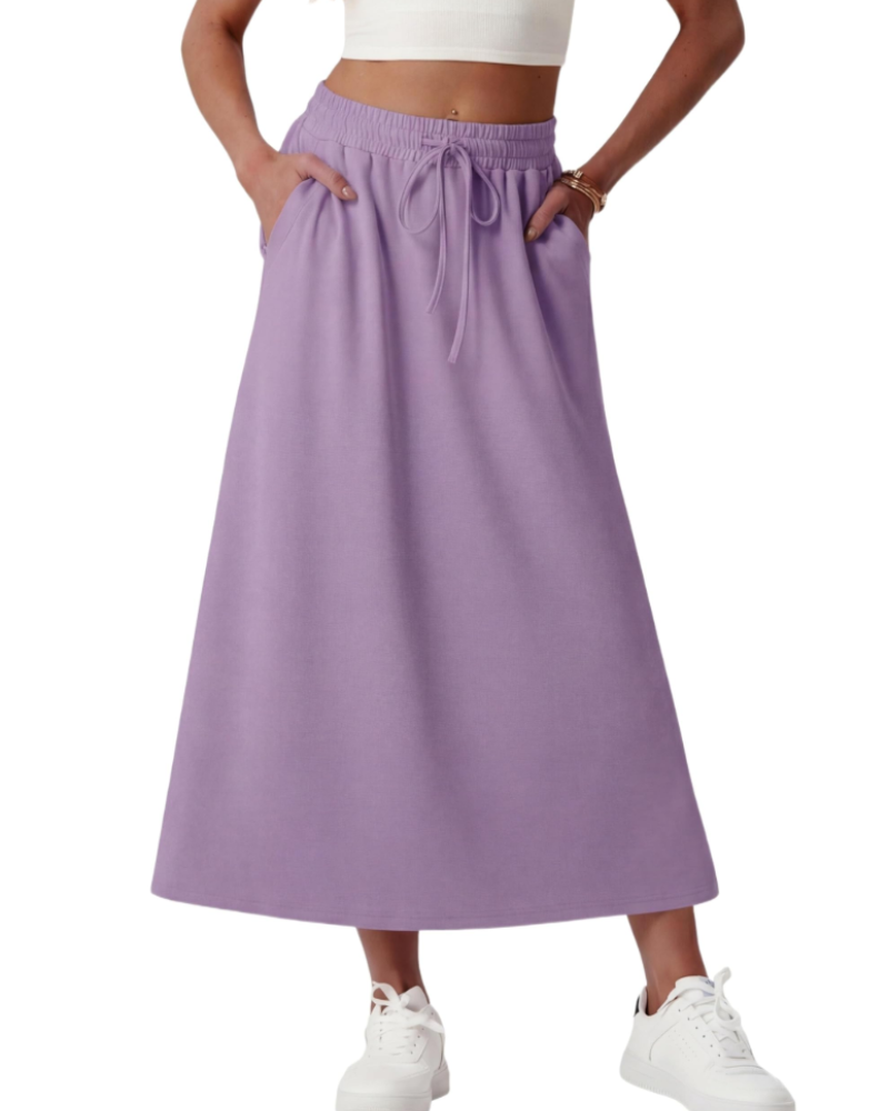Alice Falda Maxi Mujer – Corte A-Line con Cintura Elástica, Cordón y Bolsillos