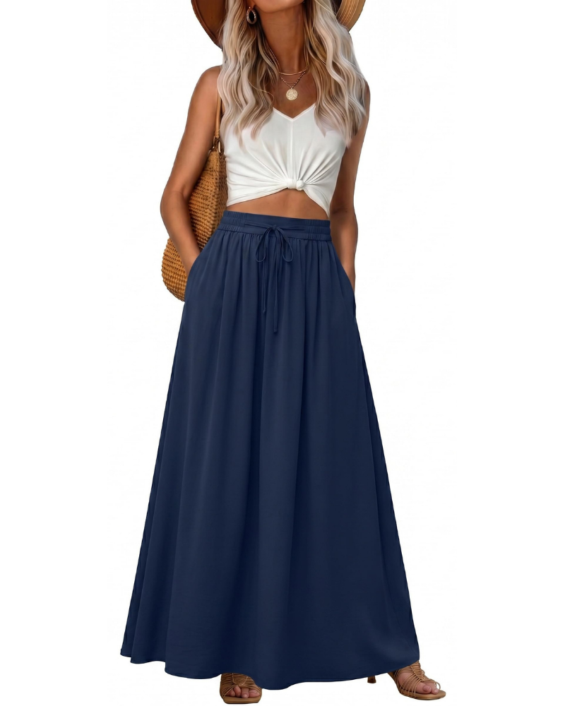 Jade Falda Maxi Mujer – Boho con Cintura Elástica, Cordón y Bolsillos