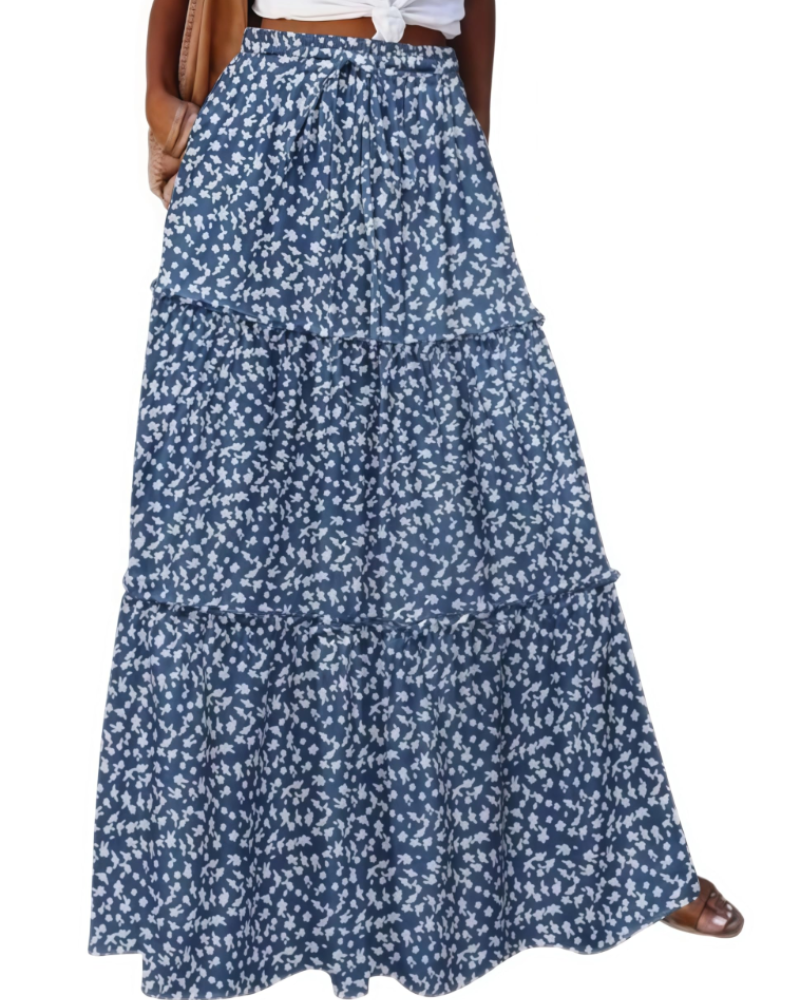 Ruby Falda Maxi Mujer – Estilo Boho Floral Vintage A-Line con Cintura Elástica y Volantes