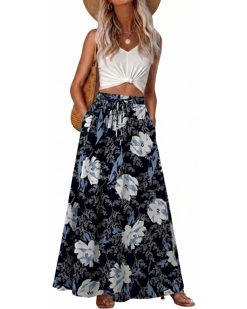 Jade Falda Maxi Mujer – Boho con Cintura Elástica, Cordón y Bolsillos