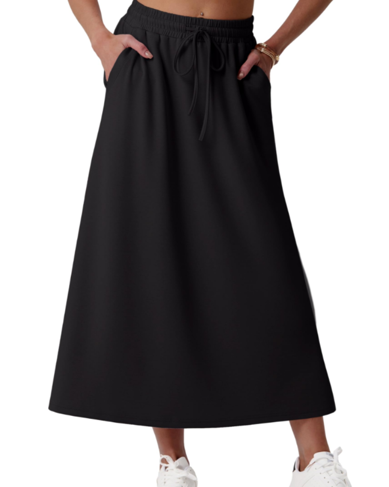 Alice Falda Maxi Mujer – Corte A-Line con Cintura Elástica, Cordón y Bolsillos