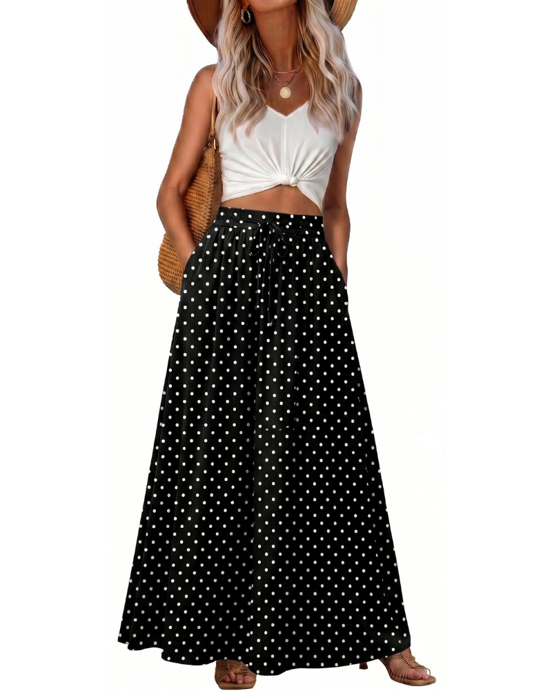 Jade Falda Maxi Mujer – Boho con Cintura Elástica, Cordón y Bolsillos