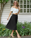 Maya Falda Midi Mujer – Corte A-Line con Cintura Elástica y Cordón Ajustable
