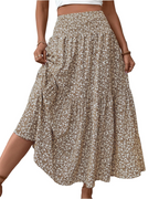 Camila Falda Maxi Mujer – Floral con Cintura Alta Elástica y Bolsillos