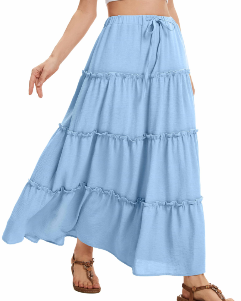 Harper Falda Midi Mujer – Falda Lino Look A-Line con Cintura Elástica y Cordón Ajustable