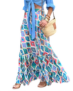 Serena Falda Maxi Mujer – Boho Floral, Cintura Elástica y Silueta A-Line con Volantes
