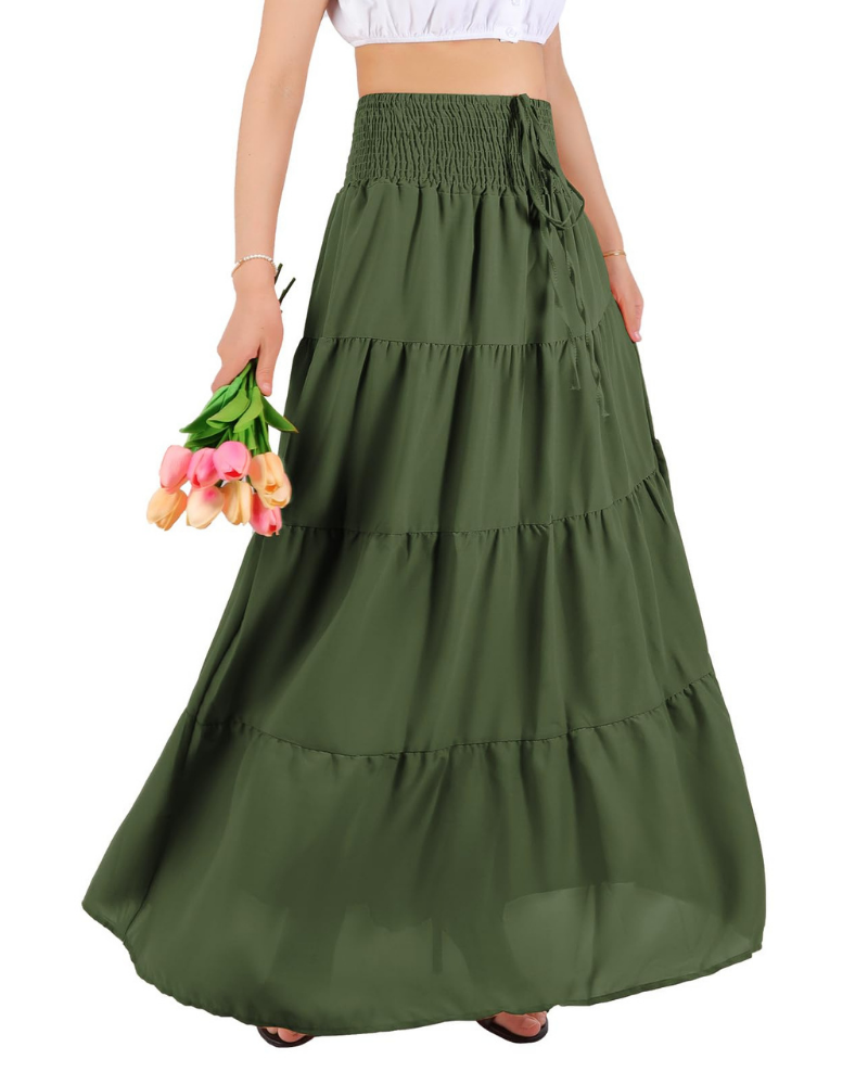 Layla Falda Maxi Mujer – Diseño 2 en 1 de Chifón con Cintura Alta Elástica