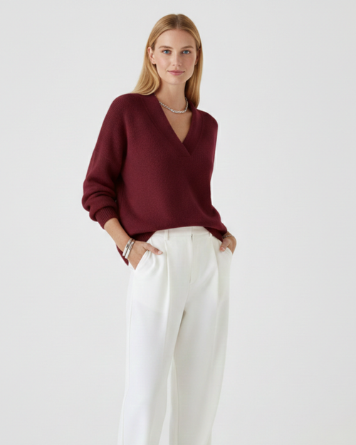 Alexandra Maglione Scollo a V da Donna – Maglione Elegante Casual Inverno Chic