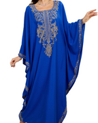 Robe Kaftan Bianca pour Femme – Broderie Florale, Coupe Oversize et Tissu Léger
