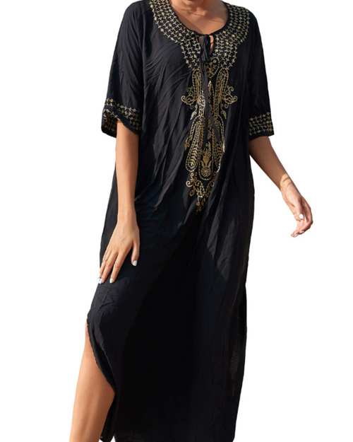 Bianca Women’s Kaftan Dress – Floral Embroidery, Oversized Fit, and Lightweight Fabric