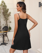 Robe Mini Lydia Femme – Bretelles Ajustables, Col en V, Dentelle et Franges