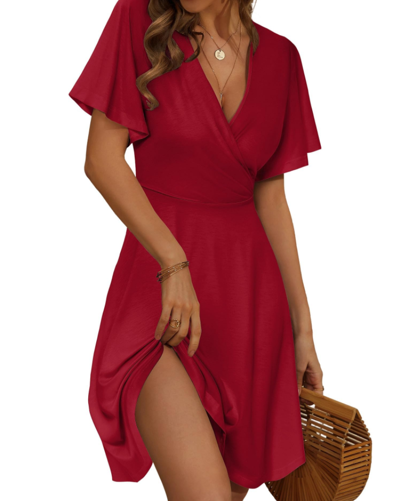 Rosalie Vestido Midi Cruzado Mujer – Estampado Floral, Cuello en V y Mangas Volantes