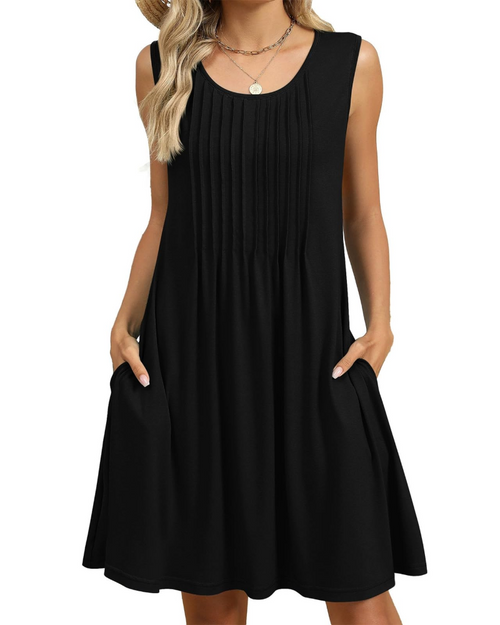 Avery Women’s Floral Midi Dress – A-Line Cut, Sleeveless, Pleats and Pockets
