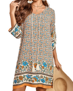Keira Vestido Túnica Mujer – Viscosa, Cuello en V, Manga 3/4 y Estampado Boho
