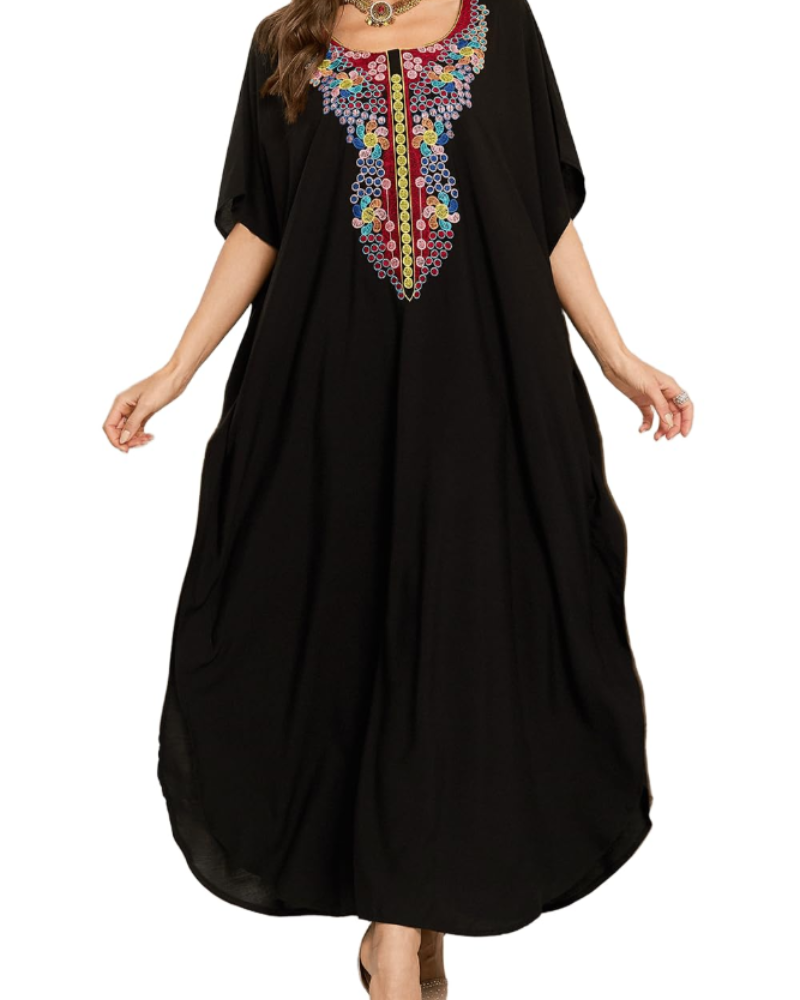 Serena Kaftán Playa Mujer – Bordado Boho, Corte Oversize y Tejido Ligero