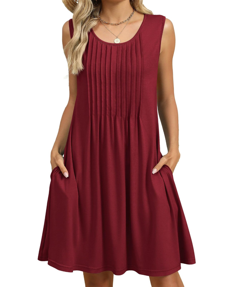 Avery Vestido Midi Floral Mujer – Corte A, Sin Mangas, Pliegues y Bolsillos