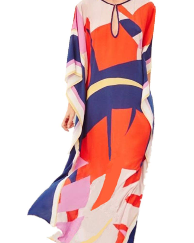Bianca Vestido Kaftán Mujer – Bordado Floral, Corte Oversize y Tejido Ligero