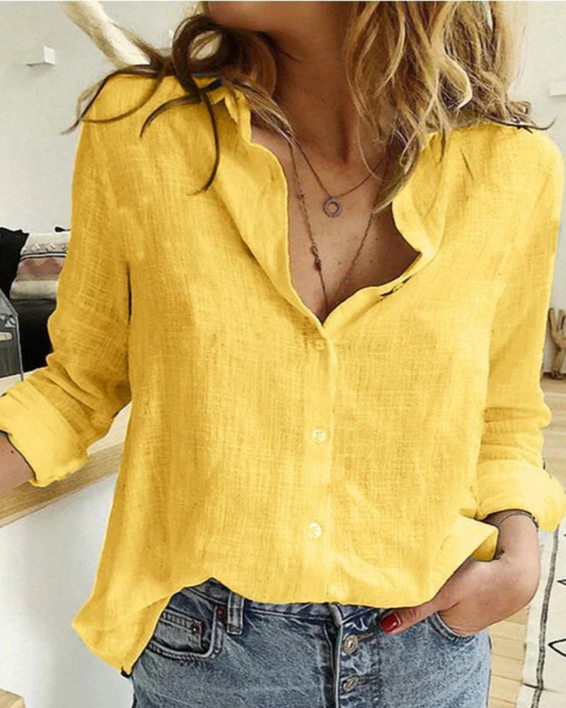 Natalie Blusa Abotonada Mujer – Escote Bajo, Manga Media y Diseño Ligero
