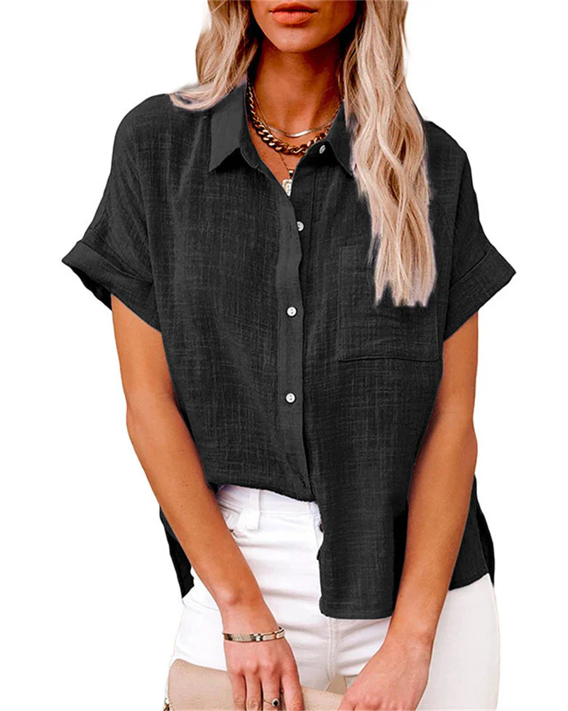 Elise Blusa de Verano Mujer – Botones, Manga Corta y Corte Holgado