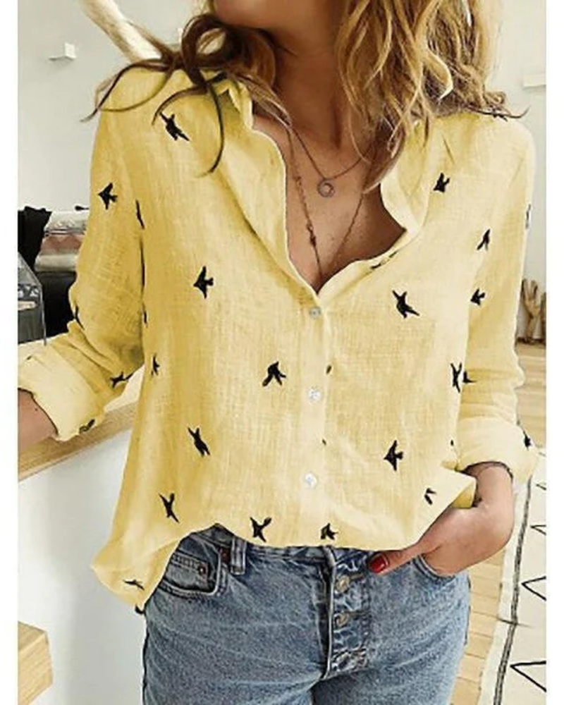 Natalie Blusa Abotonada Mujer – Escote Bajo, Manga Media y Diseño Ligero