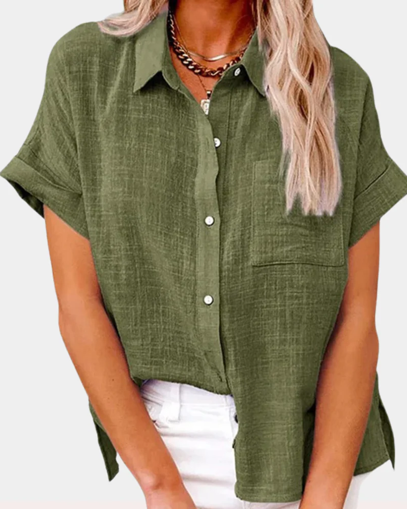 Elise Blusa de Verano Mujer – Botones, Manga Corta y Corte Holgado