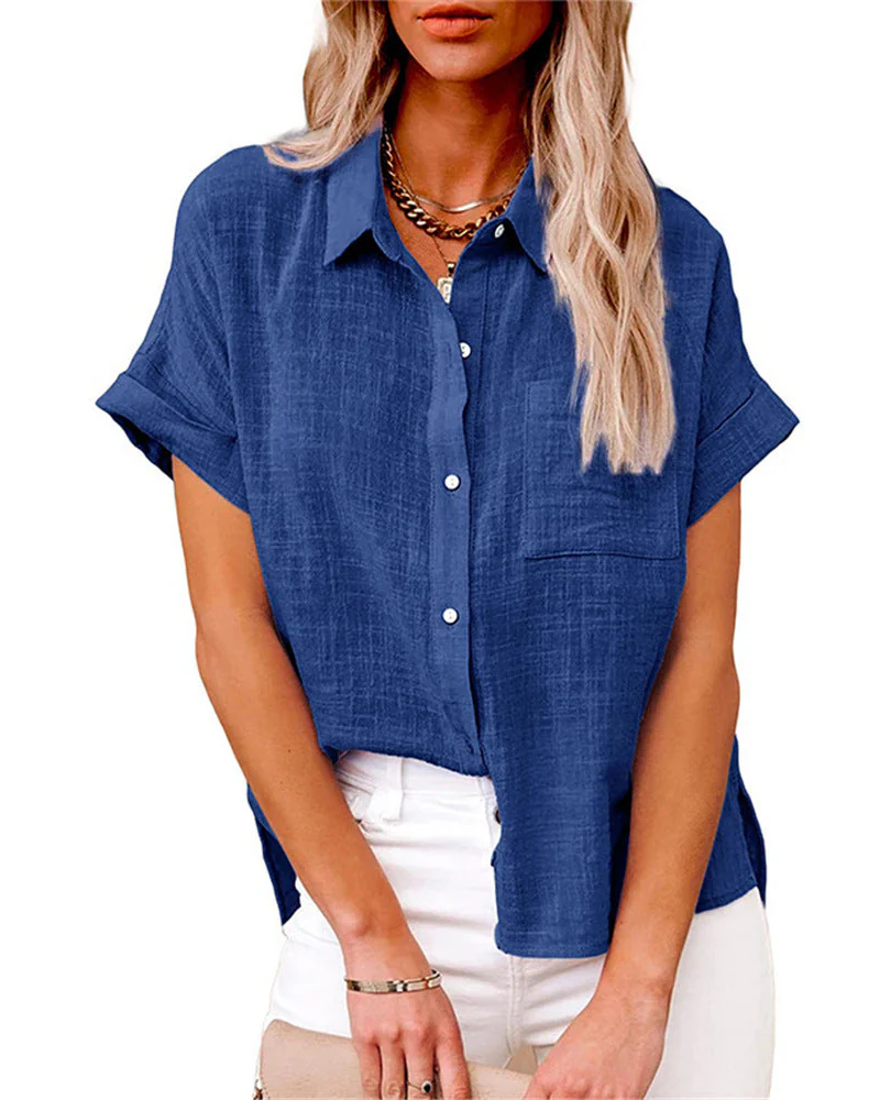 Elise Blusa de Verano Mujer – Botones, Manga Corta y Corte Holgado