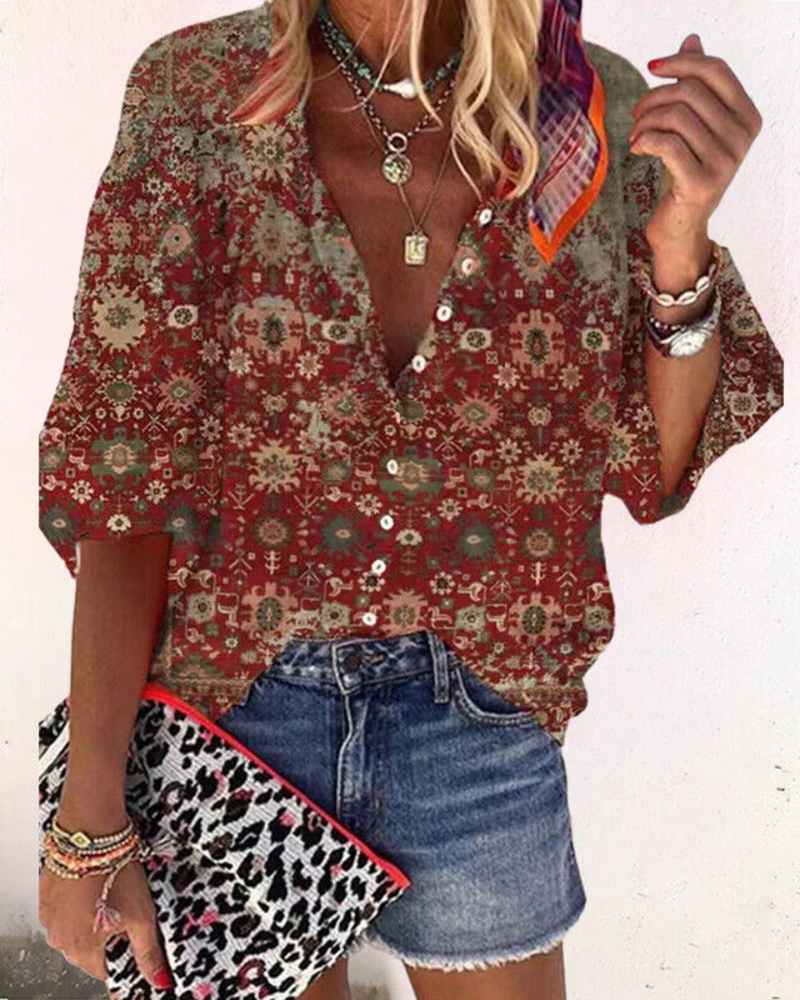 Rosamund Blusa Floral Mujer – Cierre de Botones, Media Manga y Estilo Casual Chic