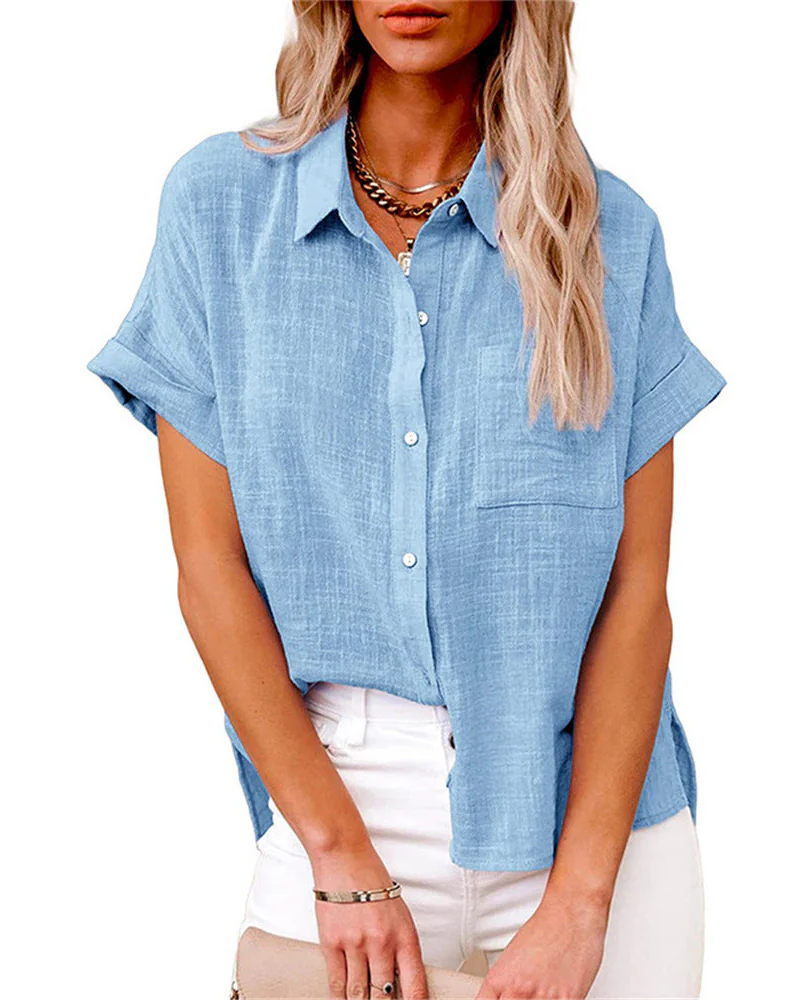 Elise Blusa de Verano Mujer – Botones, Manga Corta y Corte Holgado