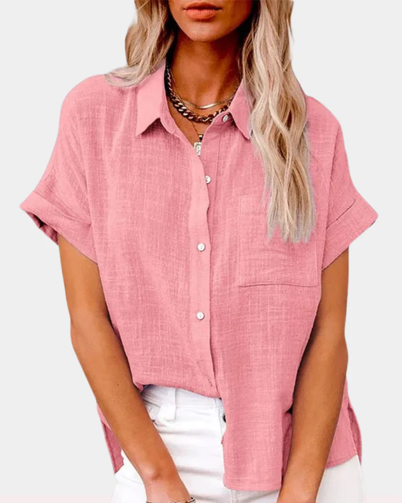 Elise Blusa de Verano Mujer – Botones, Manga Corta y Corte Holgado