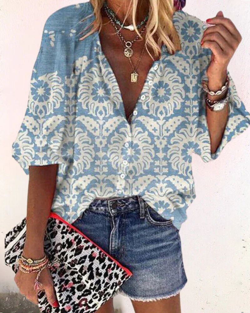 Rosamund Blusa Floral Mujer – Cierre de Botones, Media Manga y Estilo Casual Chic