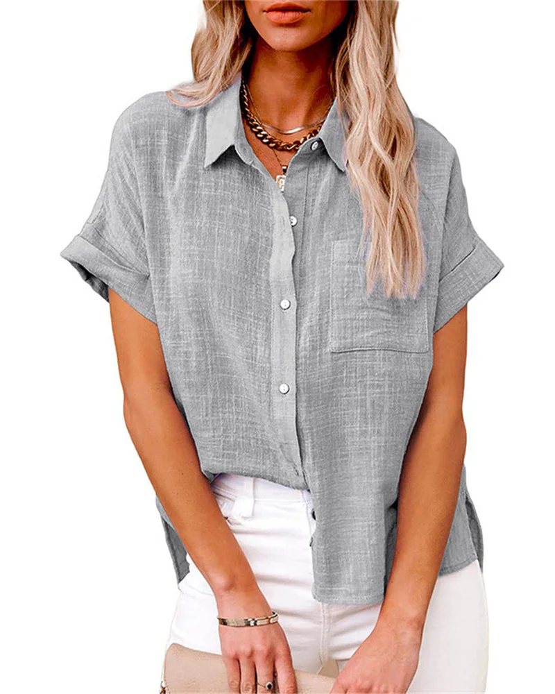 Elise Blusa de Verano Mujer – Botones, Manga Corta y Corte Holgado