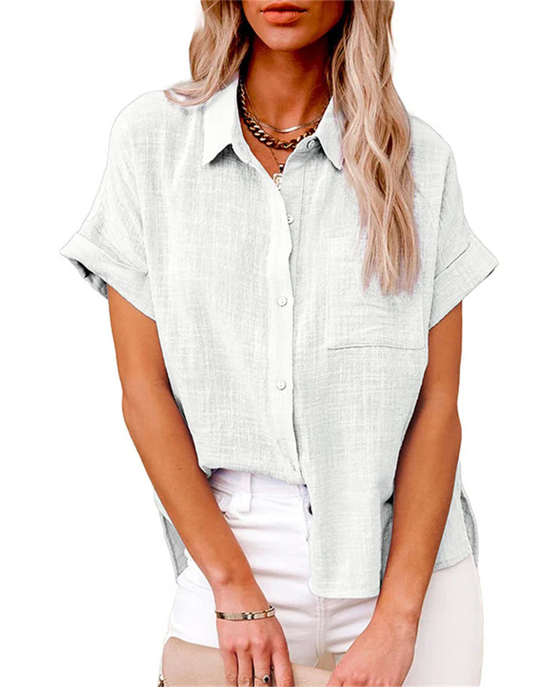 Elise Blusa de Verano Mujer – Botones, Manga Corta y Corte Holgado