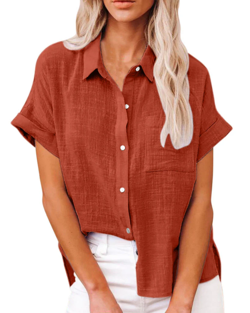 Elise Blusa de Verano Mujer – Botones, Manga Corta y Corte Holgado