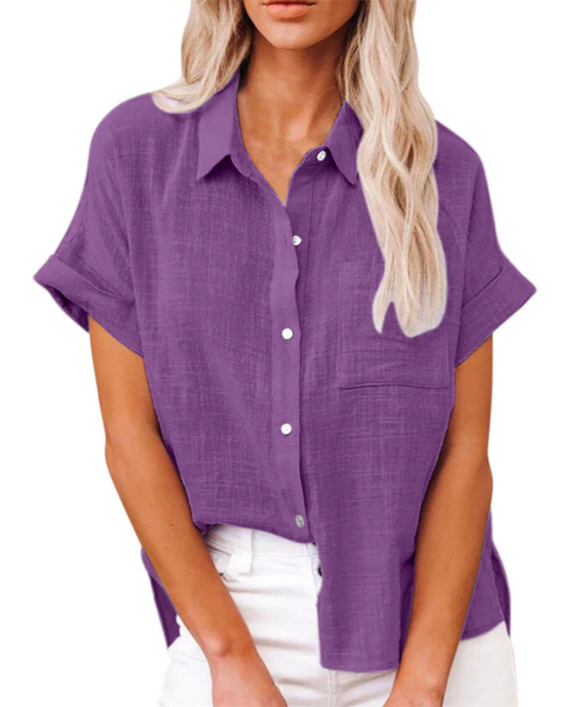 Elise Blusa de Verano Mujer – Botones, Manga Corta y Corte Holgado