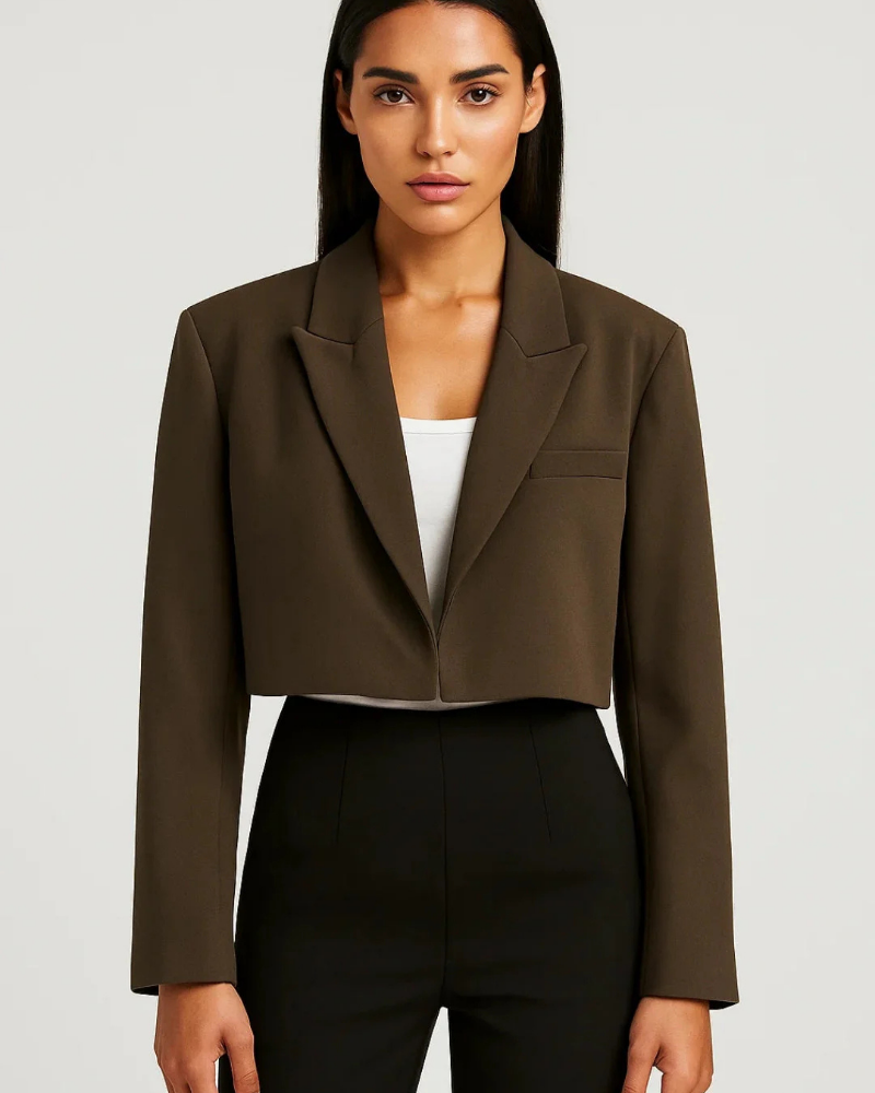 Tessa Blazer Corto Mujer – Corte Entallado, Solapas y Diseño Abierto