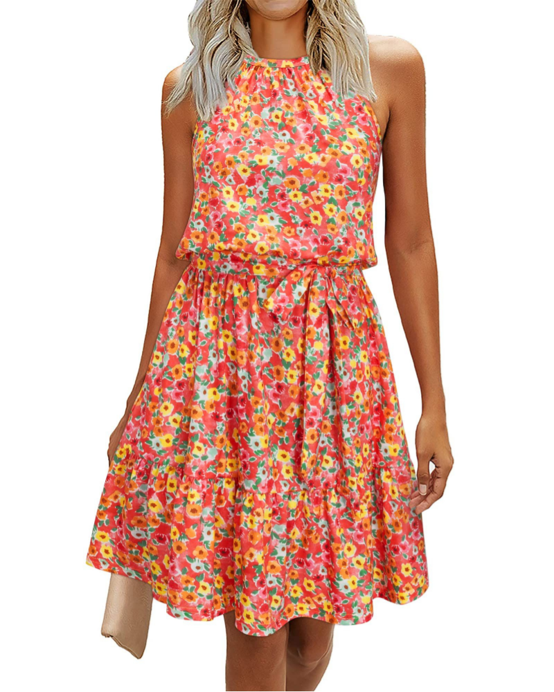 Sienna Vestido Halter Mujer – Sin Mangas con Cinturón y Corte Fluido
