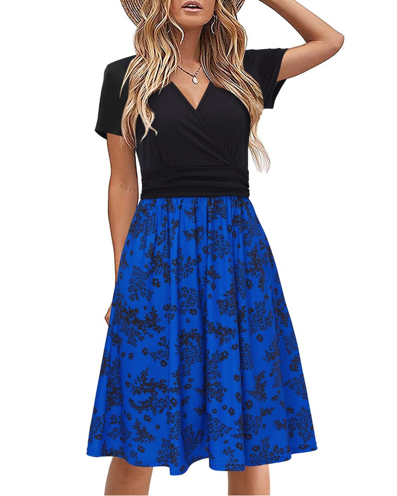 Ivy Vestido Midi Mujer – Floral con V-Cuello, Cintura Imperio y Bolsillos