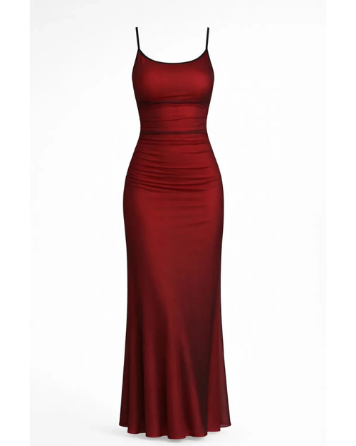 Arabella Women’s Maxi Dress – Bodycon Fit, Thin Straps, and Pleated Details