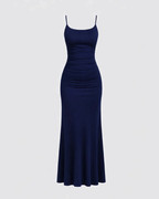 Arabella Vestido Maxi Mujer – Corte Bodycon, Tirantes Finos y Detalles Plisados
