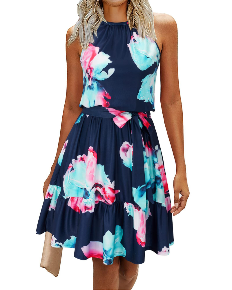 Sienna Vestido Halter Mujer – Sin Mangas con Cinturón y Corte Fluido
