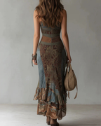 Natalie Vestido Maxi Floral Mujer – Elegante Vestido Plisado con Estampado Floral Ligero