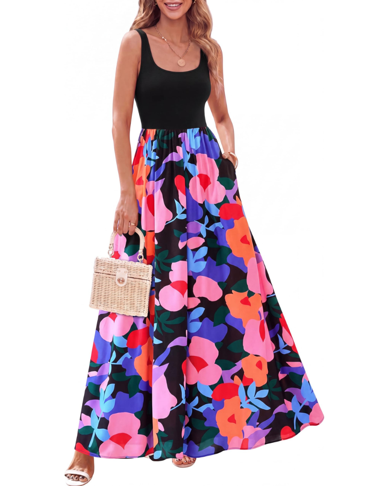 Juliet Vestido Maxi Mujer – Floral Boho, Sin Mangas, Cuello Scoop y Corte Línea A