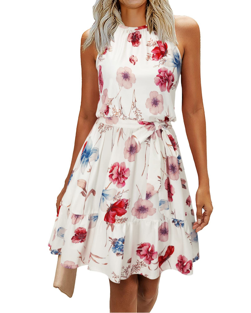 Sienna Vestido Halter Mujer – Sin Mangas con Cinturón y Corte Fluido
