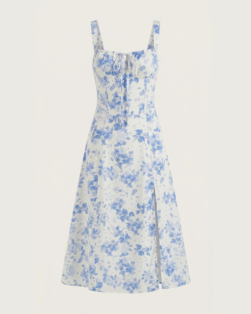 Audrey Women's Floral Midi Dress – Sweetheart Neckline, Adjustable Back, and A-Line Cut