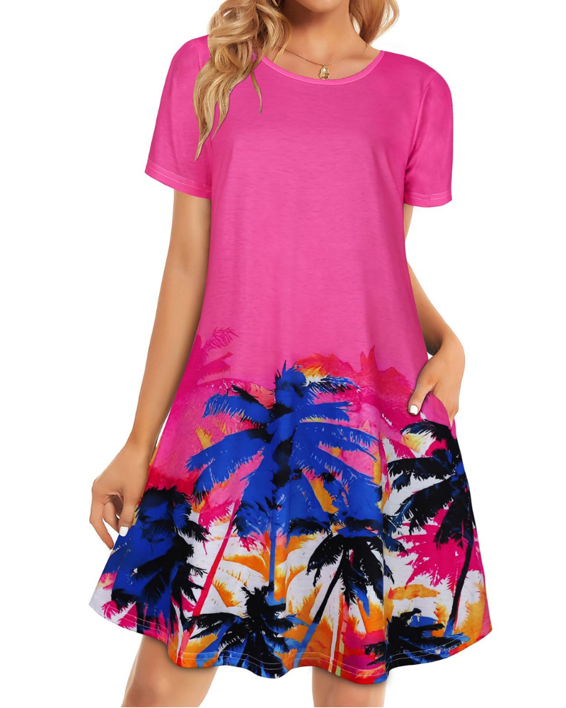 Nora Vestido Camiseta Mujer – Manga Corta con Bolsillos y Corte Fluido