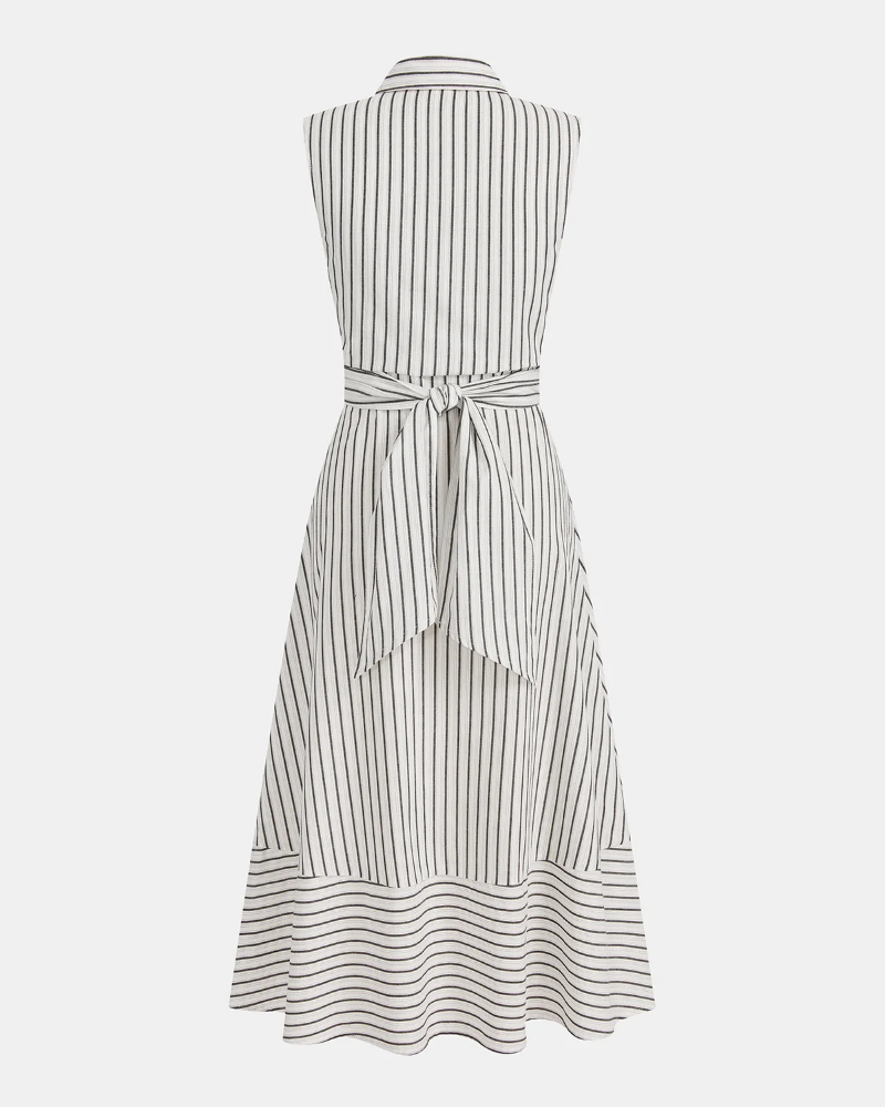 Samantha Vestido Midi de Algodón Mujer – Cuello Alto, Sin Mangas y Corte Entallado