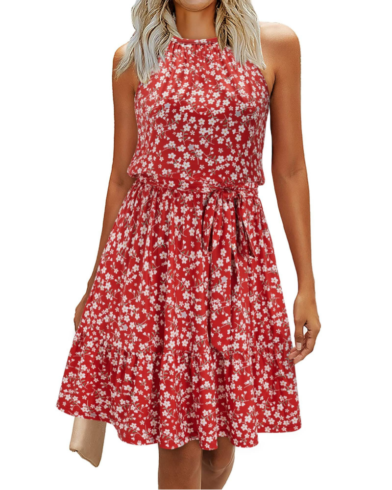 Sienna Vestido Halter Mujer – Sin Mangas con Cinturón y Corte Fluido